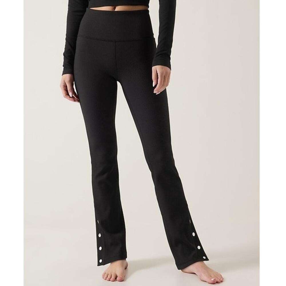 Athleta Women's Medium Elation Rib Snap Pant High Rise Pull On Ribbed Bootcut